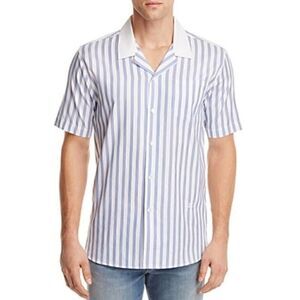 New Soulland Cornwall US L Men White Striped Shirt Short Sleeve Slim Button-Down